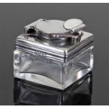 William IV silver and glass travelling inkwell, London 1837, maker Thomas Dicks. The hinged lid with