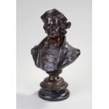 19th Century bronze bust of a Renaissance scholar, raised on a plinth base, including plinth 33cm