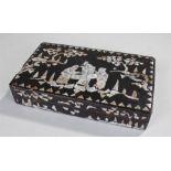 Early 20th Century Chinese mother of pearl and ebonised box, inlaid with Chinese scholars by