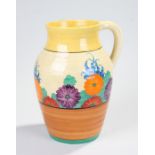 Clarice Cliff "Gayday" bizarre jug of ribbed bulbous circular form, decorated with the “Gayday”