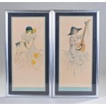 After Gaspar Camps (1874-1931) two prints of ladies playing instruments, 34cm x 16cm excluding mount