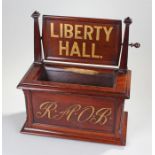 Royal Order of Buffalo voting box. The mahogany box with gilt writing, the swivel top with the