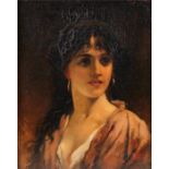 19th Century school Gypsy lady, unsigned oil on board, 24cm x 30cm excluding frame