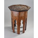 19th Century Syrian Damascus table, the mother of pearl inlaid octagonal top hinged lid with