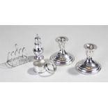 Mixed silver, various dates and makers to include a pair of candlesticks, a pepper, napkin ring