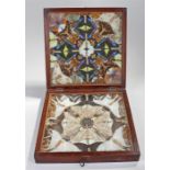Late Victorian butterfly display case, with two hinged box frames filled with butterflies and moths,