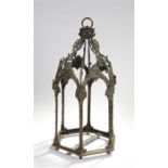 19th Century hanging lantern / hall light with scroll and flower design above arched panels with