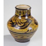 Bernard Forrester (1908-1990) the vase decorated with flying birds above ring glazed decoration,