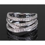 18 carat white gold diamond set ring, with four diamond set bands, ring size Q