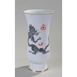 Meissen Porcelain vase, decorated with a grey dragon and stylised flames, cross swords to the
