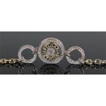 Bulgari 14 carat white gold diamond set bracelet, the central yellow gold swivel centre with bands