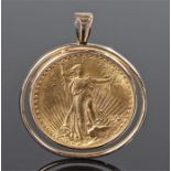USA Gold 20 Dollars 1924, `Saint-Gaudens,` 33.5g, .900 gold, mounted within a 14 carat gold mount