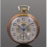 14 carat gold openface pocket watch, signed Howard, with a silvered dial, subsidiary seconds dial,