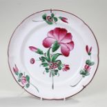 19th Century pearlware plate, painted with a flower, 23.5cm wide