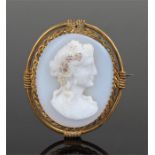 Victorian glass cameo of a classical profile bust, gilt frame, 55mm high