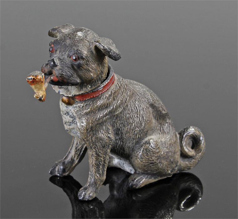 Early 20th Century Austrian cold painted model of a nodding dog, with a pipe to the mouth, 6.5cm