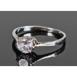 White metal diamond solitaire ring. The round cut diamond at approximetley 0.80 carats, ring size N