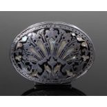 18th Century Dutch mother of pearl, tortoiseshell and silver snuff box, the oval box with swag and