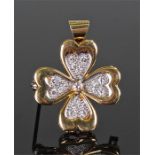 Yellow metal diamond set four leaf clover brooch pendant, white metal with diamonds set the