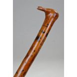 Rare named and dated circa 1819 Masonic cane, the top in the style of a bird, decorated with penwork