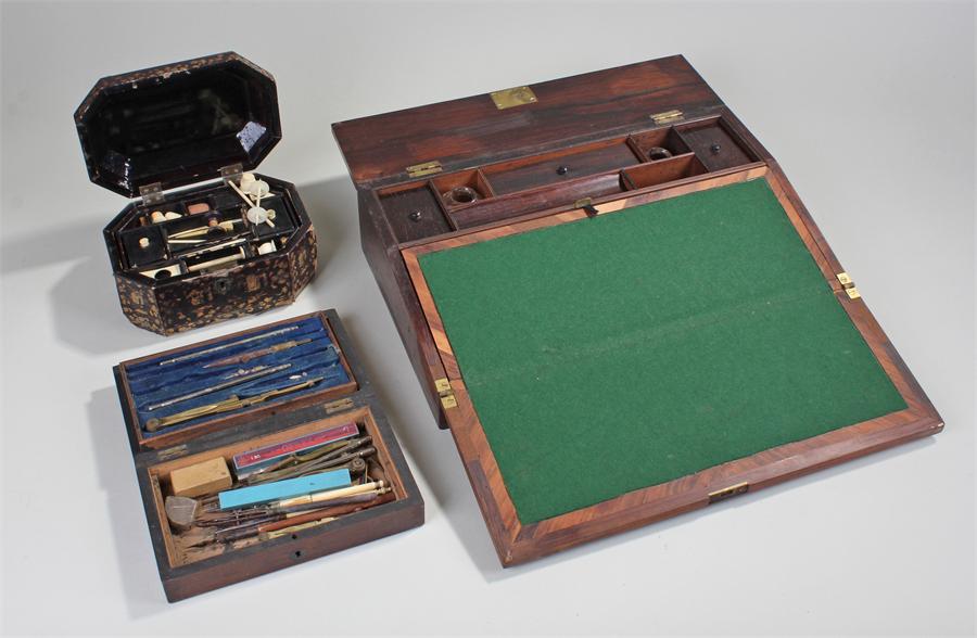 Victorian rosewood writing slope, together with a Chinese sewing box with bone implements and a - Image 3 of 4