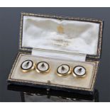 Fine pair of French 18 carat gold and stone set cufflinks, French eagle head mark to the links. Each