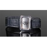 Boucheron 18 carat white gold ladies wristwatch, the silvered dial with B centred, bar case, rear of