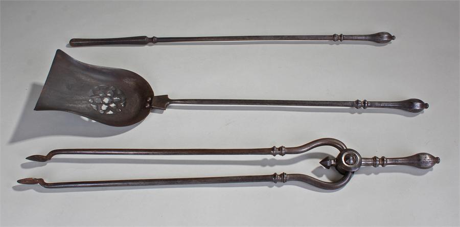 George III set of fire irons, to include shovel, tongs and poker, (3) - Image 3 of 4