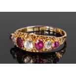 Victorian 15 carat gold garnet and paste set ring with a row of garnets and paste stones, ring