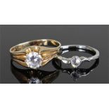 9 carat gold cubic zirconia gentleman's ring with a central stone held by eight claws, together with