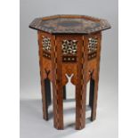 19th Century Syrian Damascus table, the mother of pearl and ebony inlaid octagonal top raised