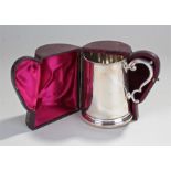 Victorian Cased silver tankard, London 1885, maker William Hutton and Sons. Monogram on the front,