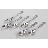 Set of six Edward VII silver tea spoons Sheffield 1904, maker Walker and Hall, Kings pattern, 5oz (