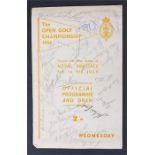 The Open Golf Championship 1954 signed front cover of programme, with the autographs Sam King,