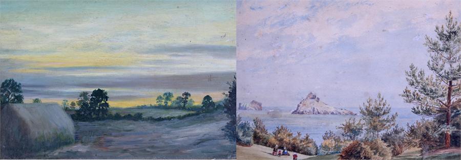 M A Baily circa 1865, Garden at Hesketh Crescent, Torquay watercolour, together with an oil on board