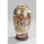 Japanese Meiji satsuma vase, with figures under a open-sided room by a lake, signed to the base,