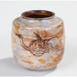 Martin Brothers fish vase, incised with grotesque fish swimming on a brown and blue glaze. The