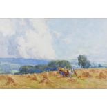 Mary Hagarty (1882 - 1938) Harvesting in the Cotswolds, signed watercolour, 45cm x 29cm excluding