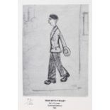 Laurence Stephen Lowry (1887-1976) print, man with trilby, limited edition 75/150, 14cm wide