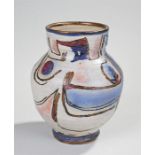 Bernard Forrester (1908-1990) vase with pale to deep blue decoration, gilt edged lines, signed F