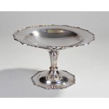 George V silver pedestal dish, London 1919, maker mark rubbed. The pie crust edge with a shallow