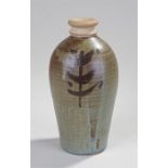 Earthenware vase, with impressed mark of leaves on shoulder, under glaze, green glaze incised leaf