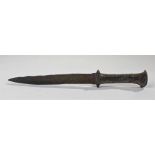 Luristan bronze dagger, Circa 500-700 B.C. with pointed dagger abpve a shaped grip, 35cm long