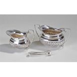 Victorian Silver sugar bowl and jug with tongs, Birmingham 1895, Minshull and Latimer, tongs,