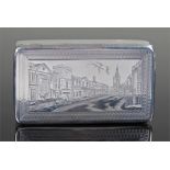 William IV silver snuff box, London, 1835, maker E Edwards, the lid decorated with an engraved scene
