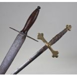 Early 19th Century boarding sword, with steel blade and wood grip, together with another sword, (2)