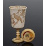 Early 20th Century Japanese ivory erotic cup. The chalice shaped cup with engraved bird and flowers,