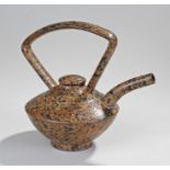 Christopher dresser style teapot, with pink granite effect glaze, unmarked 20cm high