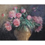 Minnie Agnes Cohen (1864 - 1940) roses in a vase, signed watercolour, 45cm x 36cm excluding frame