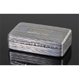 George IV silver snuff box, Birmingham 1832, maker Thomas Shaw. The line decorated top with named